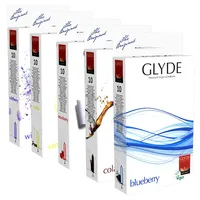 Glyde Condoms Aroma-Sortiment, 50 vegane Kondome (Blueberry, Cola, Strawberry, Vanilla, Wildberry)