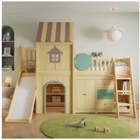 STILVORA Hochbett 90×200 mit Stauraum Kinderbett mit Rutsche,in Hausdesign (Hausbett mit Rutsche, Treppe und modularen Stauraumelementen, MDF- und Kiefernholzstruktur, stabile Bauweise, flexibel nutzbar) Für Kinderzimmer, Spielbereiche, Schlaf- und Wohnräume