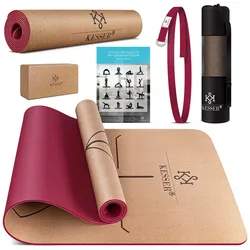 KESSER® Yogamatte Kork Inkl. Tragegurt Tasche & Yoga-Block Gymnastikmatte Yoga Matte rutschfest aus Naturkautschuk TPE Fitnessmatte, 183 x 62 Trainingsmatte für Fitness Sportmatte, Gymnastik extradick