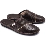 ESTRO Hausschuhe Herren Leder Herrenhausschuhe - Hausschuh Männer Pantoffel Pantoffeln Pantoletten Slipper Mann M66 (48 EU, Braun) - 48 EU