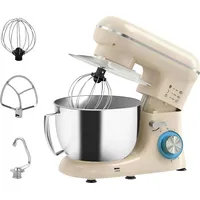 HOMCOM Küchenmaschine Knetmaschine mit 4,5L Edelstahlschüssel 1300W Teigmaschine mit 6+P Geschwindigkeit Küchenmixer mit Knethaken, Schneebesen, Rührer, Teigschaber, Eiertrenner, Spritzschutz   Aosom