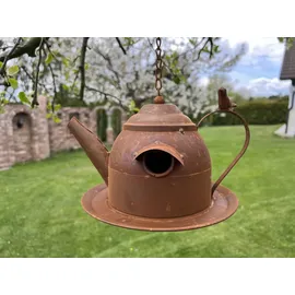 DanDiBo Ambiente Vogelhaus zum Aufhängen Edelrost Deko Rost Gießkanne Wetterfest 96423 Nistkasten Futterstation für Vögel Shabby mit Kette hängend Metallkanne Kanne Balkon
