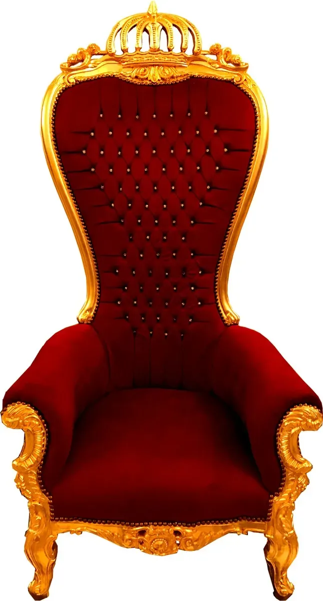 Majestätischer Harald Glööckler Luxus Barock Thron Sessel Pompöös by Casa Padrino Bordeaux / Gold mit Bling Bling Glitzersteinen