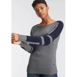 Rundhalspullover »im Bikerstil«, Ärmel mit Fein - und grobem Rippenstrick, Gr. 36/38, grau-marine, , 14903466-36