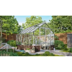 Vitavia, Gewächshaus "Cassandra 8300", aluminium eloxiert, mit Sockelmauer in herbstlaub, 3 mm ESG, 8,3 m2