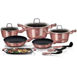 Berlinger Haus Irose Topf-Set 9-tlg. 3 x Kochtopf + 2 x Bratpfanne + 3 x Küchenutensilien + Grillplatte