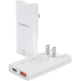 CHOETECH USB-C und USB-A GaN Fast Charger (65 W, 2 Ports), USB Ladegerät, Weiss