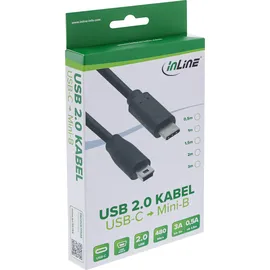 InLine USB 2.0 Kabel, Typ C Stecker an Mini-B Stecker schwarz, 0,5m