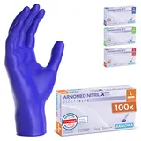 100x ARNOMED Einweghandschuhe L, Nitrilhandschuhe Akzeleratorfrei, Einmalhandschuhe Latexfrei, Handschuhe Einweg in Violettblau, Allergikerfreundliche Gummihandschuhe, Einmalhandschuhe in S, M, L, XL