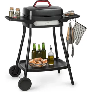 Klarstein Gatsby Elektrogrill Standgrill Tischgrill, Leistung: 2000 W, EasyGrill Concept, Grillfläche: 40 x 36 cm/Aluminiumdruckguss/Antihaft/Grillhaube, zwei Seitentische, schwarz