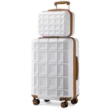 KONO Gepäck-Sets Kofferset 2 Teilig Mittelgroß Koffer mit Beautycase (62cm+Kosmetikkoffer, Weiß)