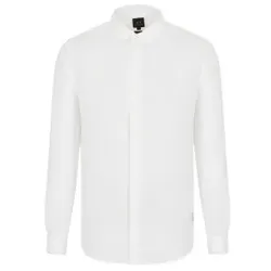 Armani Exchange für Herren. 8NZC50ZNCFZ1100 Lässiges weißes Hemd in Leinwandbindung (M), Leinen, Klassisch, Langarm