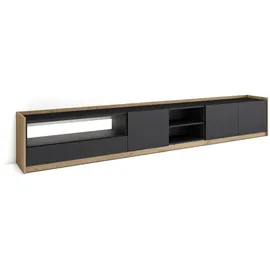 SKRAUT HOME Lowboard 310x50 cm Schwarz Eiche Holzwerkstoff