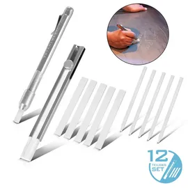 STAHLWERK Schweißerkreide Set 12-teilig, Kreidehalter Flach und Rund aus Aluminium,