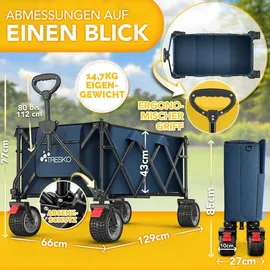 TRESKO Bollerwagen faltbar 300L mit Bremse blau