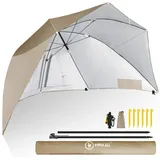 HOMECALL Strandmuschel mit umbrella system UV-resistentes 50+ Umfunktionieren zum Sonnenschirm Strandschirm, für 2-3 Personen-Khaki