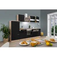 Respekta Einbauküche Küche Küchenblock Küchenzeile 280 cm Eiche Sägerau schwarz