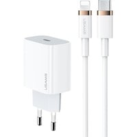 Usams Ład. siec. 1xUSB-C T34 20W 5V-3A PD3.0 + kabel U63 USB-C do lightning 20W biały/white (T49) T4 (20 W), USB Ladegerät, Weiss