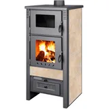 ProTermo Taurus Creme Kaminofen mit Backfach – 12kW Heizleistung - Holzofen mit Schamottstein Energieeffizienzklasse A 52 x 50 x 107cm 2 Sichtfenster