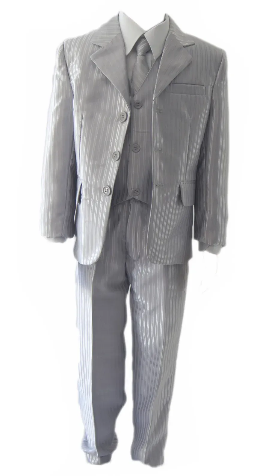 Anzug FAMILY TRENDS "Kombination Set 5 Teilig" Gr. 110, EURO-Größen, grau Herren Anzüge Festliche Sakko Hemd Krawatte Weste Hose