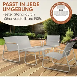 Blumtal Gartenmöbel Set 4er - Balkonmöbel Set für 4 Personen - 2 x Sessel + 1 x Bank + 1 x Tisch - Terrassenmöbel außen - Gartenlounge - Grau