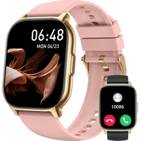 Herren Damen,2,1"HD Smart Watch Telefonfunktion, Fitnessuhr Pulsuhr 130+ Sportmodi, IP68 Wasserdicht, Sportuhr Herzfrequenz Chlafmonitor Schrittzä... - Rosa