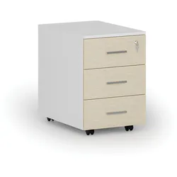 Büro-Rollcontainer PRIMO WHITE, 3 Schubladen, weiß/Birke