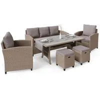 di volio Polyrattan Sitzgruppe Genova - Lounge Set für Garten und Terrasse mit Sofa, 2 Sesseln, 2 Hockern & Tisch - Gartenmöbel-Set in schöner Rattan-Optik (Beige)