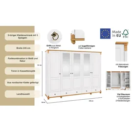 Home Affaire Kleiderschrank »Tessin«, (B/H/T ca. 245/191/59 cm), Breite 245 cm, Kiefer massiv, mit Spiegel