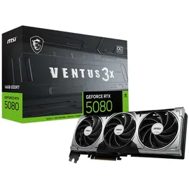 MSI GeForce RTX 5080 16G Ventus 3X OC — 16GB GDDR7 (30Gbps/256-bit), PCIe 5X 16, Boost: 2640 MHz, HDMI 2.1b, DisplayPort 2.1b