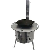 Grillpeter Utschak aus Edelstahl 2mm Timur mit Feuerplatte aus Stahl 6mm D60cm mit Kazan aus Gusseisen 8L