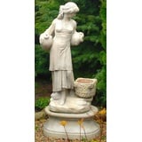 Casa Padrino Skulptur Jugendstil Wasserspeier Skulptur Frau mit Krügen und dekorativem Blumentopf Grau 63 x 61 x H. 140 cm - Gartendeko Statue Steinfigur