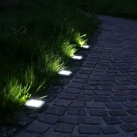 ETC Shop Solarlampe Garten Deko Solarlampen für Außen Wegelampe Bodenleuchte Gartenleuchten Solar mit Erdspieß, Kunststoff Edelstahl, LED kaltweiß, LxBxH 10x10x13 cm,