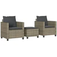 vidaXL 3-tlg. Bistro-Set mit Kissen Grau Poly Rattan