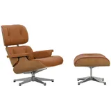 Vitra - Lounge Chair & Ottoman, poliert, Kirsche natur, Leder Premium F, cognac (neue Maße)