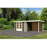 Karibu Gartenhaus Kerko 5 mit Anbaudach 280 cm Schleppdach inkl. Rückwand - 19 mm-302 x 246 cm-terragrau - 50% Rabatt auf Dacheindeckung
