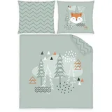 Herding babybest Wiegenbettwäsche, Nordic Forest, Kopfkissenbezug 35 x 40 cm, Bettbezug 80 x 80 cm, Mit Hoteleinschlag, 100% Baumwolle