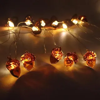 DINOWIN Herbst Eichel Lichterkette 9.85ft 30LED Eicheln Deko Lichterketten Batteriebetrieben mit Fernbedienung Timer Herbstdeko Lichterkette für Thanksgiving Halloween Weihnachten Party
