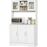 HOMCOM Küchenschrank Hochschrank mit Arbeitsplatte Buffetschrank mit Verstellbaren Einlegeböden, 5 Türen, Vorratsschrank mit Glastüren, Skandinavisches Design, Weiß   Aosom