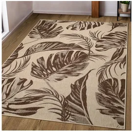 Bruno Banani Teppich Larral, Blätter-Design auch für Balkon und Terrasse, rechteckig, Höhe: 3 mm, In- und Outdoor geeignet, Wetterfest & UV-beständig braun 60 cm x 110 cm x 3 mm