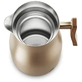 Alfi STUDIO Allure, champagner gold mit Holz-Elementen, Isolierkanne aus doppelwandigem Edelstahl, Thermoskanne hält warm, kalt, Drehverschluss, Öffnung groß, BPA-frei,