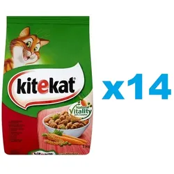 KITEKAT Katzentrockenfutter mit Rindfleisch und Gemüse 14x300g