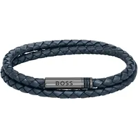 Boss Armband »Schmuck Edelstahl Lederarmband Wickelarmband ARES«, blau