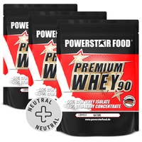 Powerstar PREMIUM WHEY 90 | 90% Protein i.Tr. | Whey-Protein-Pulver 3 x 850 g | Made in Germany | 55% CFM Whey Isolat & 45% CFM Konzentrat | Eiweiß-Pulver ohne Süßungsmittel | Natur