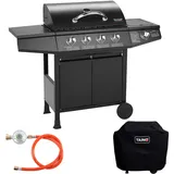 TAINO BASIC BBQ Gasgrill Grillwagen Edelstahl-Brenner + Seitenkocher Grill (Gasgrill BASIC 4+1 Set)