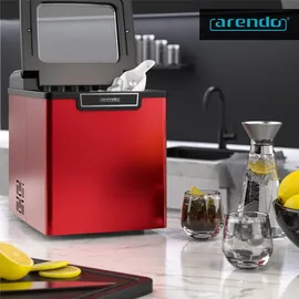 Arendo Eiswürfelmaschine, Ice Cube Maker, Wassertank 1,8 Liter, 12 bis 15 kg Eiswürfel in 24h, leise, Rot
