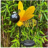 online fuchs Gartenstecker aus Metall mit LED-Solar-Lichterketten Beleuchtung - Gartendeko, Solarleuchten - Schmetterling, Grashüpfer, Biene, Marienkäfer - variabel 62 oder 92 cm groß (Biene)