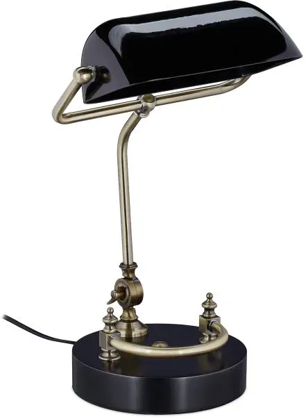 Relaxdays Schwarze Bankerlampe mit Glasschirm Gold,Schwarz
