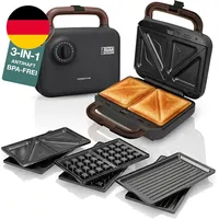 LEBENLANG Sandwichmaker 3 in 1-750W Inkl. 3 Einsätze Für Grill, Sandwich & Waffe