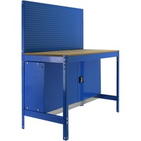 PROREGAL Werkbank BUFFALO mit Werkzeugwand und Schrank | HxBxT 84x90x61cm | Traglast 400kg | Blau